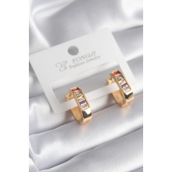 Mey İthalat® Pirinç Gold Renk Renkli Zirkon Taşlı Kadın Küpe