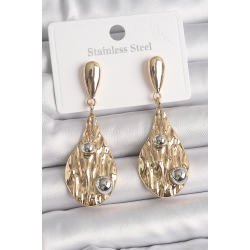 Mey İthalat® Pirinç Gold Renk Sallantı Damla Model Gümüş Top Detay Kadın Küpe