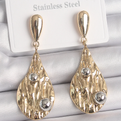 Mey İthalat® Pirinç Gold Renk Sallantı Damla Model Gümüş Top Detay Kadın Küpe