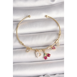 Mey İthalat® Pirinç Gold Renk Sallantı Kırmızı Zirkon Taşlı Kiraz Figür Charm Kadın Bileklik