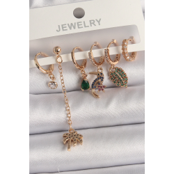 Mey İthalat® Pirinç Gold Renk Sallantı Zirkon Taşlı Ağaç Figür Kadın Küpe Seti