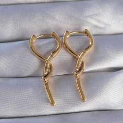 Mey İthalat® Pirinç Gold Renk Sarmal Çubuk Tasarımlı Uzun Küpe