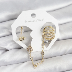 Mey İthalat® Pirinç Gold Renk Sarmal Model Zincir Bağlantılı Ear Cuff Küpe Seti