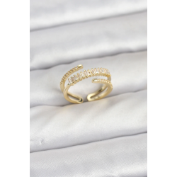 Mey İthalat® Pirinç Gold Renk Sıralı Baget Zirkon Taşlı Kadın Yüzük