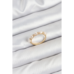 Mey İthalat® Pirinç Gold Renk Sıralı İncili Kadın Yüzük