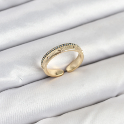 Mey İthalat® Pirinç Gold Renk Sıralı Zirkon Taşlı Kutup Yıldızı Model Kadın Yüzük