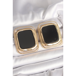 Mey İthalat® Pirinç Gold Renk Siyah Mineli Kare Model Kadın Küpe