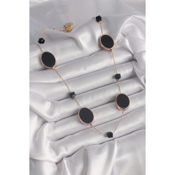 Mey İthalat® Pirinç Gold Renk Siyah Renk Oval Siyah Küp Detay Kadın Kolye