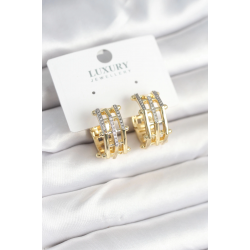 Mey İthalat® Pirinç Gold Renk Taşlı Halka Kadın Küpe