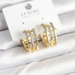 Mey İthalat® Pirinç Gold Renk Taşlı Halka Kadın Küpe