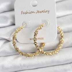 Mey İthalat® Pirinç Gold Renk Tırtıklı Halka Model Kadın Küpe