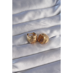 Mey İthalat® Pirinç Gold Renk Tırtıklı Minimal Bombeli Tasarım Küpe