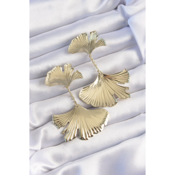 Mey İthalat® Pirinç Gold Renk Tırtıklı Yaprak Model Sallantılı Küpe