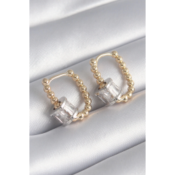 Mey İthalat® Pirinç Gold Renk Top Model Gümüş Renk Zirkon Taşlı Kadın Küpe