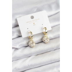 Mey İthalat® Pirinç Gold Renk Topçuk Model Mineli Halka Kadın Küpe