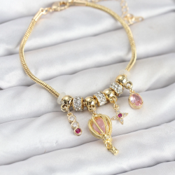 Mey İthalat® Pirinç Gold Renk Uçan Balon Charmlı Kadın Bileklik