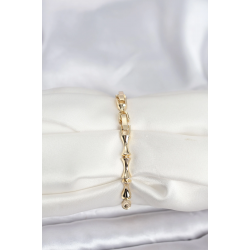 Mey İthalat® Pirinç Gold Renk VIP Seri Kemik Model Zirkon Taşlı Kadın Bileklik