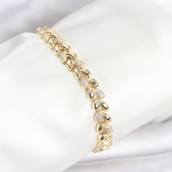 Mey İthalat® Pirinç Gold Renk VIP Seri Sarmal Damla Model Zirkon Taşlı Kadın Bileklik