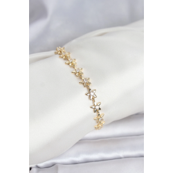 Mey İthalat® Pirinç Gold Renk VIP Seri Sıralı Taşlı Yıldız Model Zirkon Taşlı Kadın Bileklik