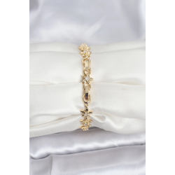 Mey İthalat® Pirinç Gold Renk VIP Seri Sıralı Taşlı Yıldız Model Zirkon Taşlı Kadın Bileklik