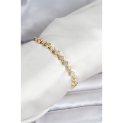 Mey İthalat® Pirinç Gold Renk VIP Seri Sıralı Yonca Model Zirkon Taşlı Kadın Bileklik