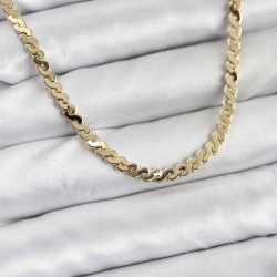 Mey İthalat® Pirinç Gold Renk Yassı Zincir Kadın Kolye