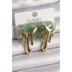 Mey İthalat® Pirinç Gold Renk Yeşil Sedefli Akan Kalp Model Kadın Küpe