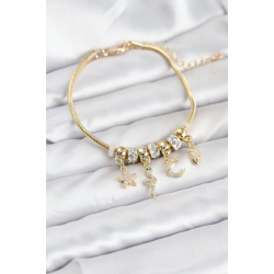 Mey İthalat® Pirinç Gold Renk Yılan Charmlı Kadın Bileklik