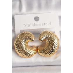 Mey İthalat® Pirinç Gold Renk Yılan Sırtı İşlemeli Yarım Halka Model Kadın Küpe