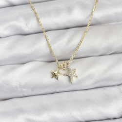Mey İthalat® Pirinç Gold Renk Yıldız Minimal Kadın Kolye