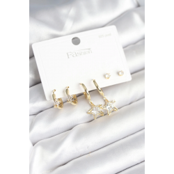 Mey İthalat® Pirinç Gold Renk Yıldız Model 925 Gümüş Çivili Kadın Küpe Seti