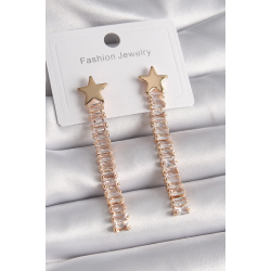 Mey İthalat® Pirinç Gold Renk Yıldız Model Su Yolu Zirkon Taşlı Kadın Küpe