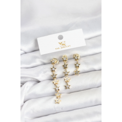 Mey İthalat® Pirinç Gold Renk Yıldız Model YSX Trio Küpe Seti