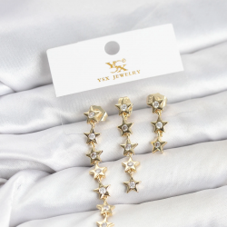 Mey İthalat® Pirinç Gold Renk Yıldız Model YSX Trio Küpe Seti