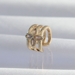 Mey İthalat® Pirinç Gold Renk Yonca Earcuff Küpe