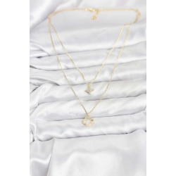 Mey İthalat® Pirinç Gold Renk Yonca Model 2'li Kadın Kolye