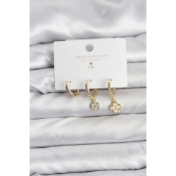 Mey İthalat® Pirinç Gold Renk Yonca Model 3'lü Kadın Küpe Seti