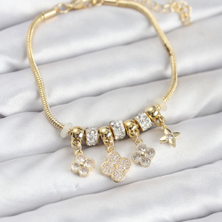 Mey İthalat® Pirinç Gold Renk Yonca Model Kadın Bileklik