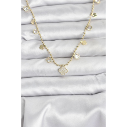 Mey İthalat® Pirinç Gold Renk Yonca Model Kadın Kolye