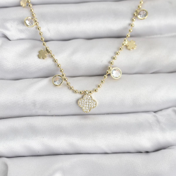 Mey İthalat® Pirinç Gold Renk Yonca Model Kadın Kolye