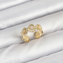 Mey İthalat® Pirinç Gold Renk Yonca Model Kadın Yüzük