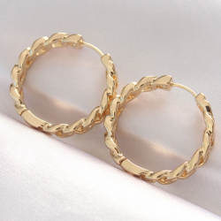 Mey İthalat® Pirinç Gold Renk Zincir Model Halka Küpe