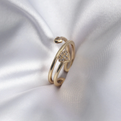 Mey İthalat® Pirinç Gold Renk Zirkon Taş Detay Kalp Model Kadın Yüzük