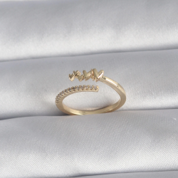 Mey İthalat® Pirinç Gold Renk Zirkon Taş Detay Kalp Model Kadın Yüzük