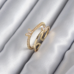 Mey İthalat® Pirinç Gold Renk Zirkon Taş Detay Kelebek Model Kadın Yüzük