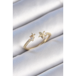 Mey İthalat® Pirinç Gold Renk Zirkon Taş Detay Yıldız Model Kadın Yüzük