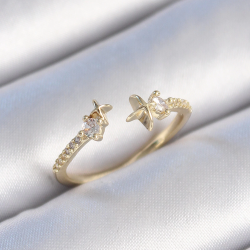 Mey İthalat® Pirinç Gold Renk Zirkon Taş Detay Yıldız Model Kadın Yüzük