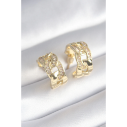 Mey İthalat® Pirinç Gold Renk Zirkon Taş Detay Zincir Model Kadın Küpe