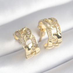 Mey İthalat® Pirinç Gold Renk Zirkon Taş Detay Zincir Model Kadın Küpe