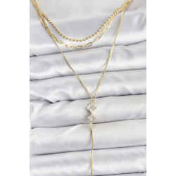 Mey İthalat® Pirinç Gold Renk Zirkon Taş Detaylı 3'lü Kombin Y Kadın Kolye